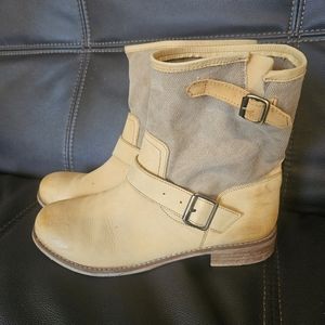 Anthropologie Lockeed Raw Leather & Canvas boots size 8.5 tan buckle shoes